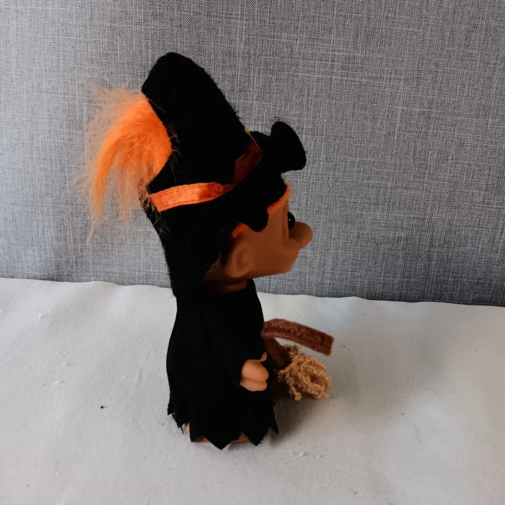 Russ Halloween Witch Troll Doll Orange Hair Black Hat Broom Vintage Figure 5